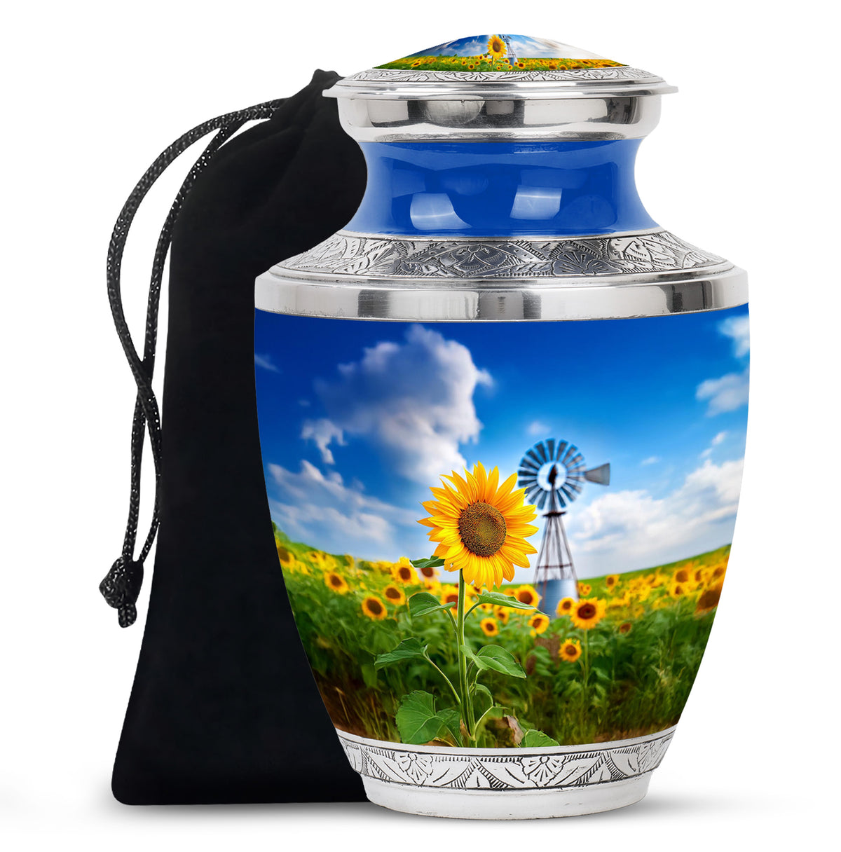 Sunflower Farm Memorial Urn - Rustic Windmill Cremation Urn For Women
