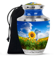 Sunflower Farm Memorial Urn - Rustic Windmill Cremation Urn For Women