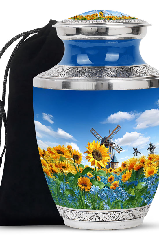 Sunflower Garden Funeral Urn - Blue Sky Memorial Urn For Adult Male & Female Ashes