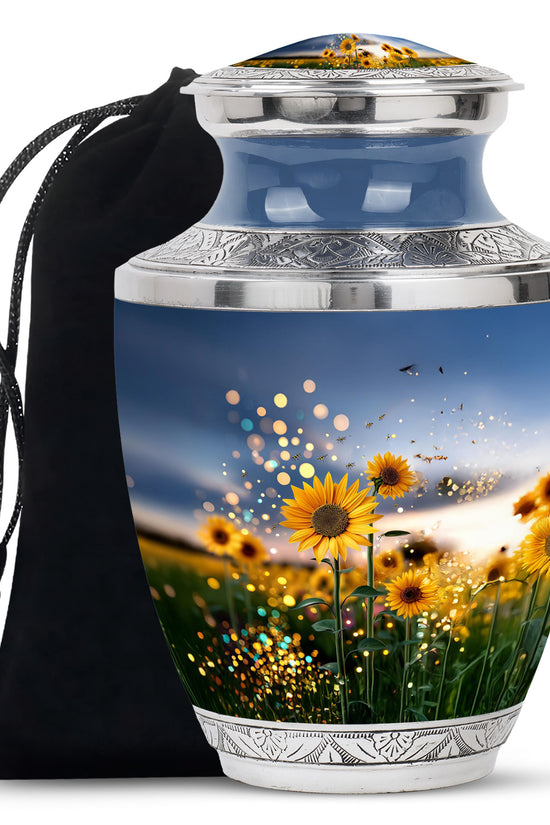 Sparkling Sunflower Field Urn - Decorative Cremation Urn For Loved Ones