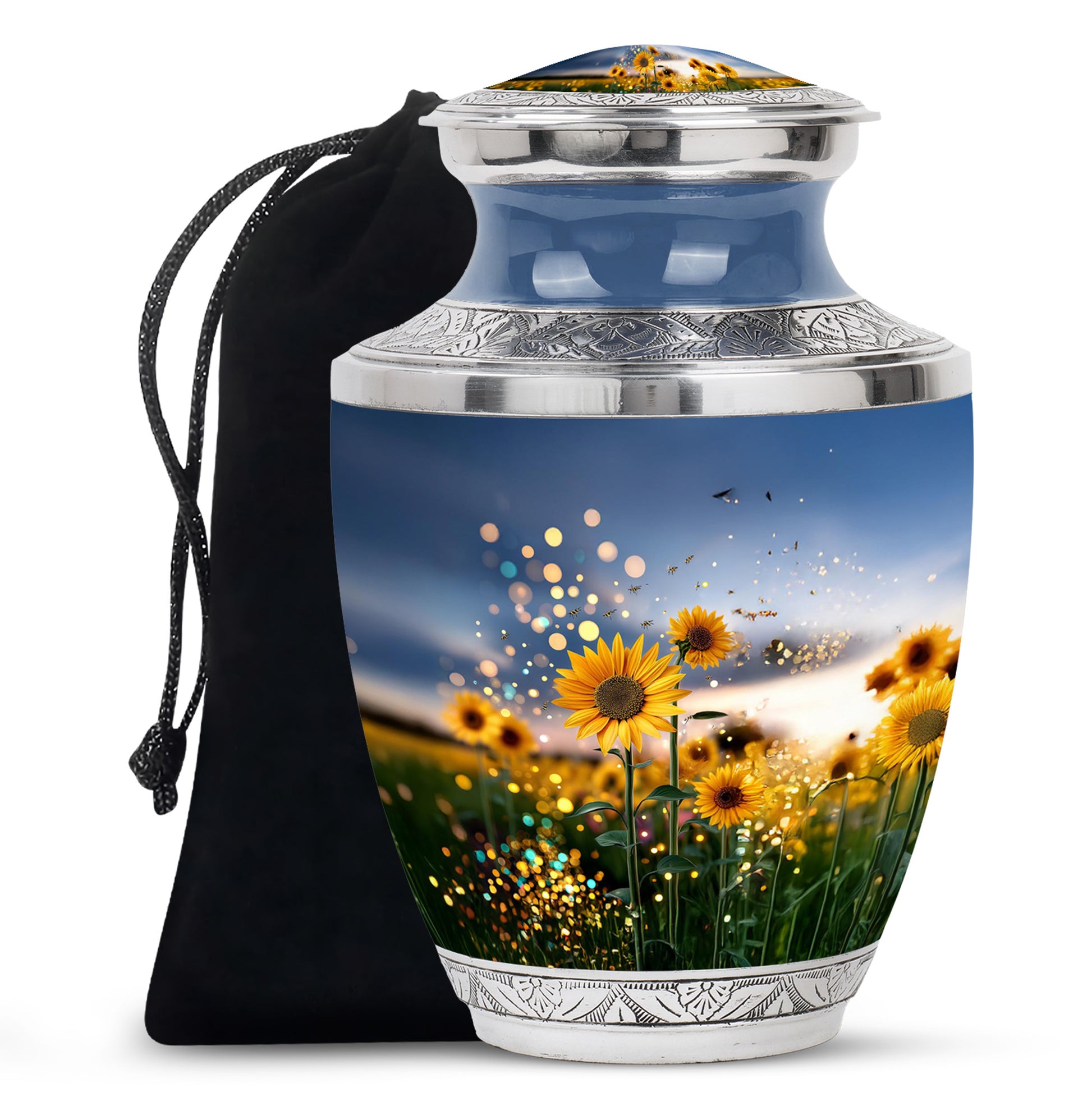 Sparkling Sunflower Field Urn - Decorative Cremation Urn For Loved Ones