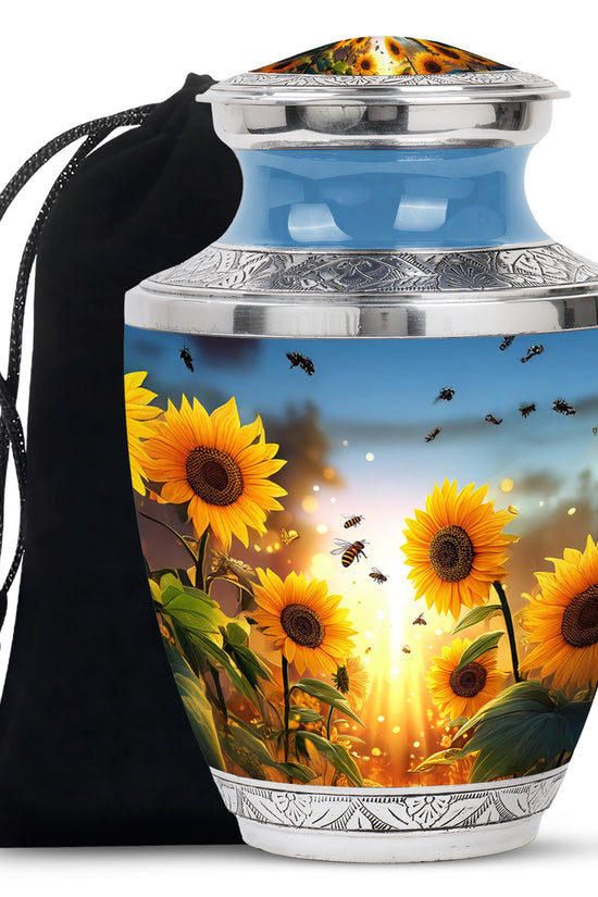 Sunflower Bee Memorial Urn - Sunset Cremation Urn For Ashes