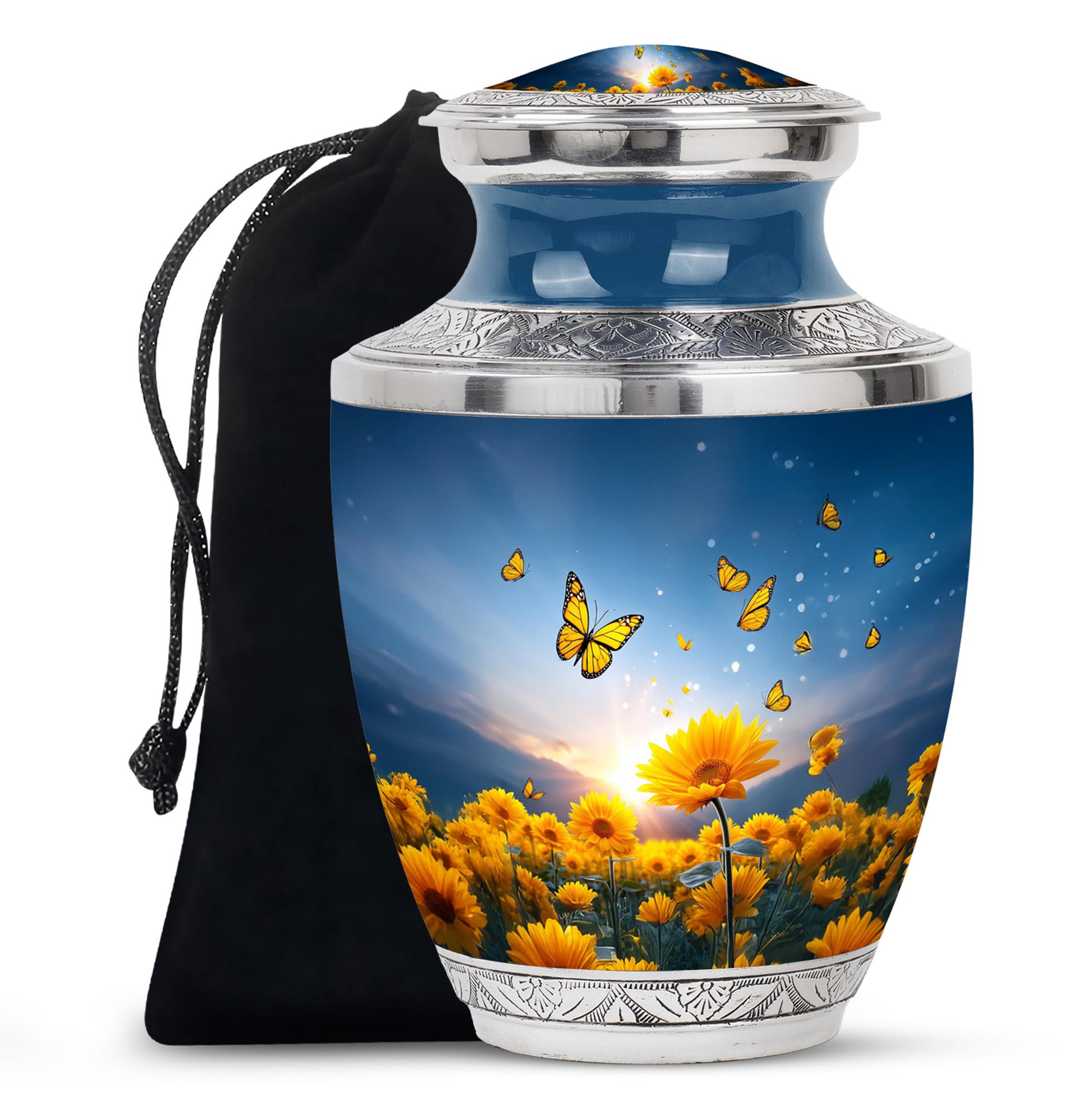 Golden Sunflower Memorial Urn - Butterfly Funeral Urn For Human Ashes