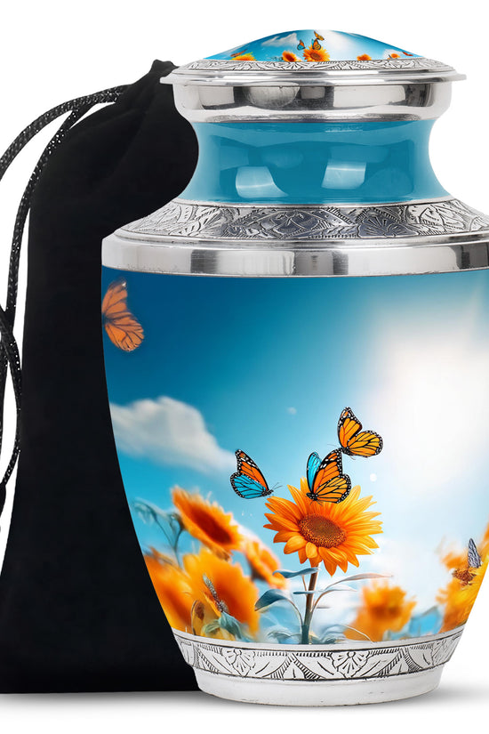 Sunflower Sky Garden Urn - Butterfly Funeral Urn For Adults Ashes