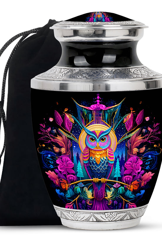 Colorful Owl Memorial Urn - Artistic Cremation Urn For Ashes