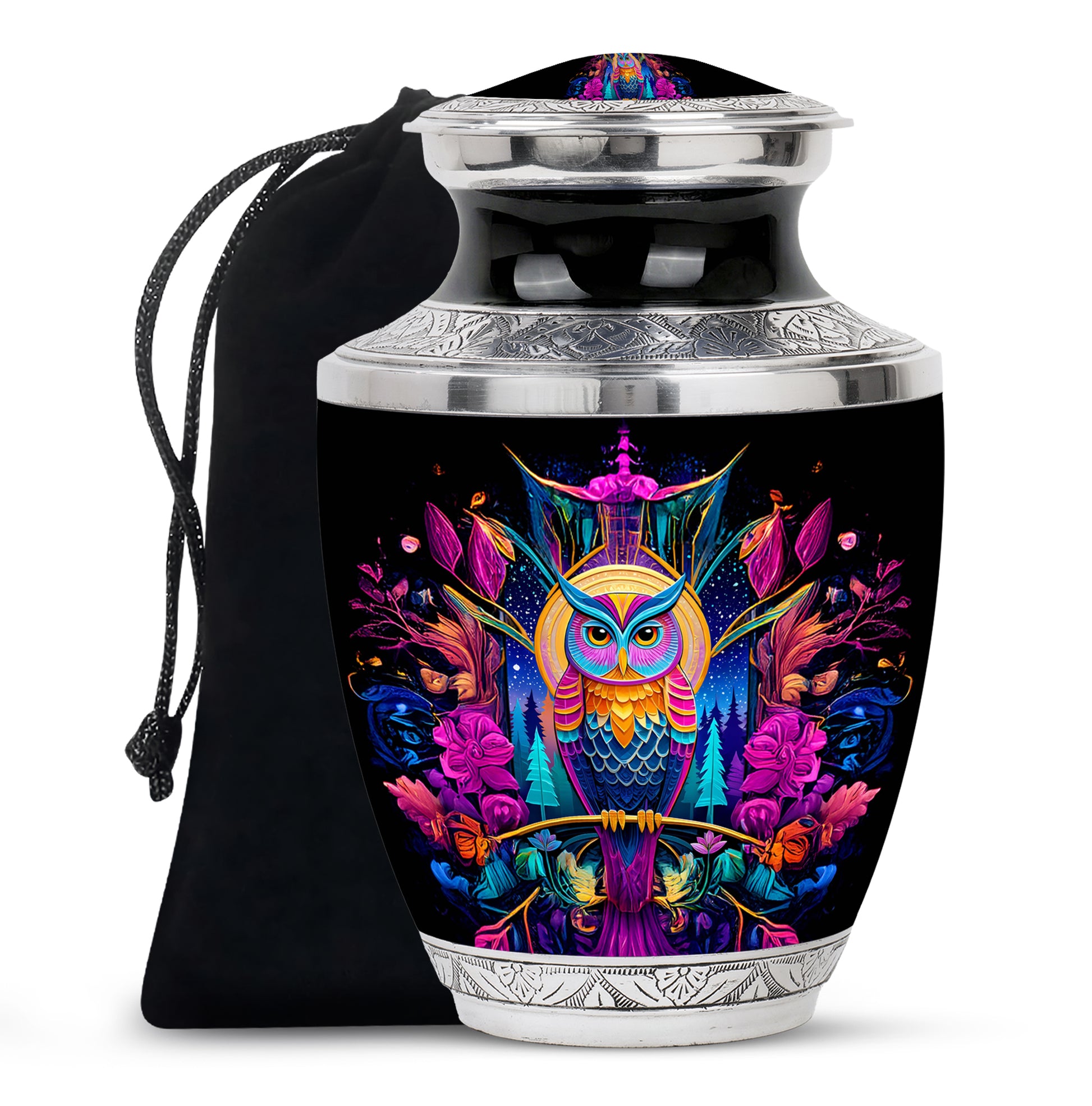 Colorful Owl Memorial Urn - Artistic Cremation Urn For Ashes