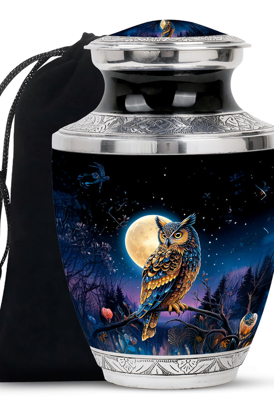Beautiful Moonlight Cremation Urn - Night Owl Memorial Urn For Adults
