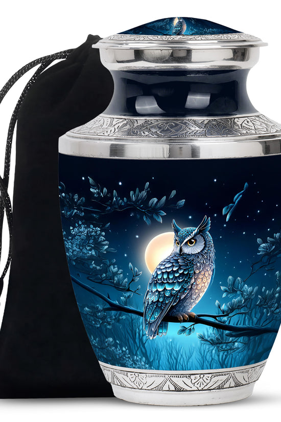 Blue Night Owl Memorial Urn - Decorative Urn For Male & Female