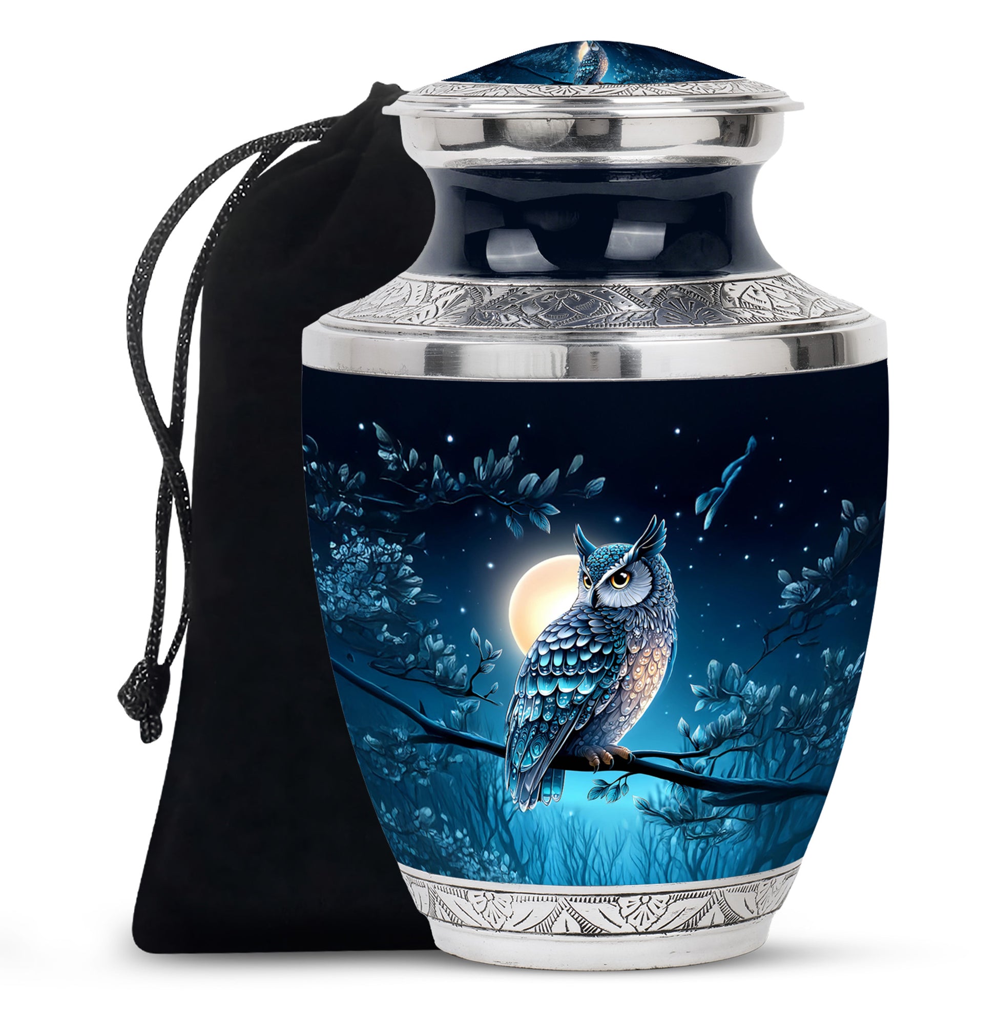 Blue Night Owl Memorial Urn - Decorative Urn For Male & Female