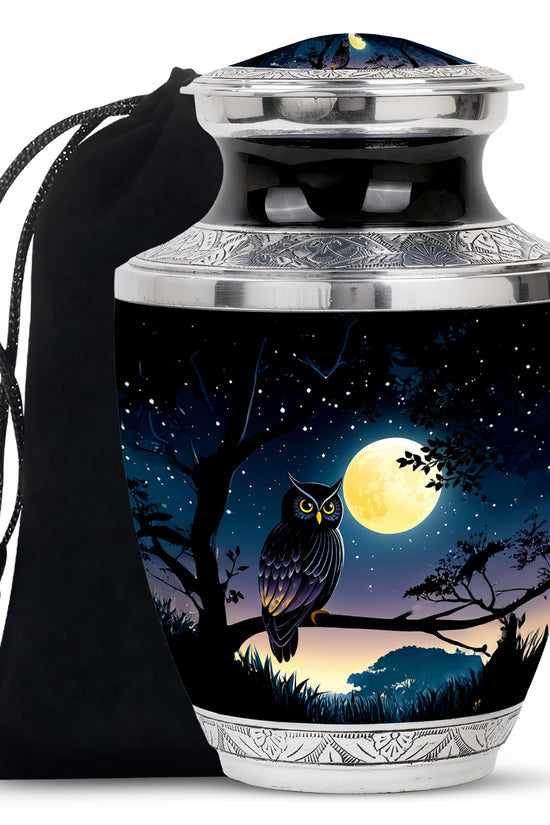 Black Owl Cremation Urn - Moonlight Memorial Urn For Human Ashes
