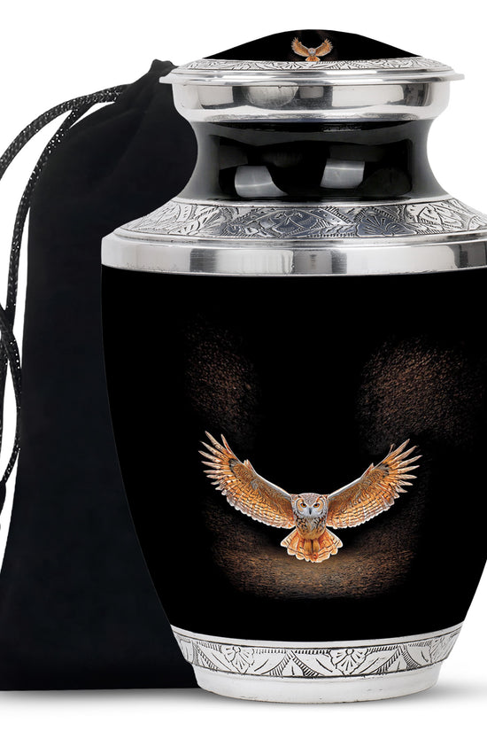 Owl Cremation Urn - Black Memorial Urn For Human Ashes