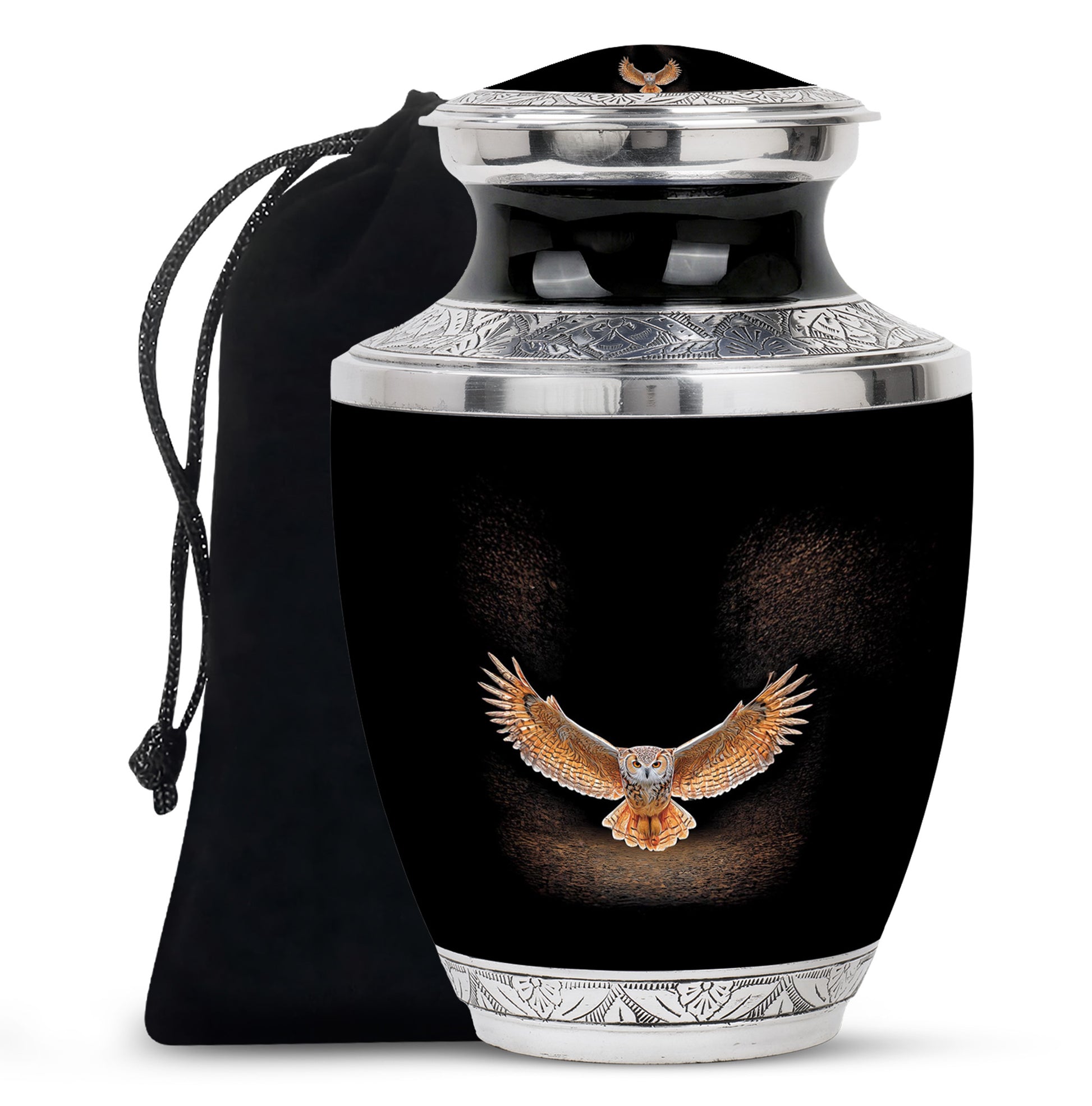 Owl Cremation Urn - Black Memorial Urn For Human Ashes