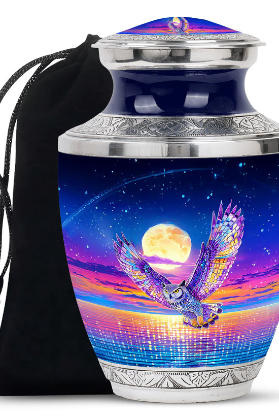 Colorful Owl Funeral Urn - Moonlight Memorial Urn For Loved Ones
