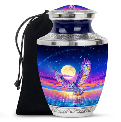 Colorful Owl Funeral Urn - Moonlight Memorial Urn For Loved Ones