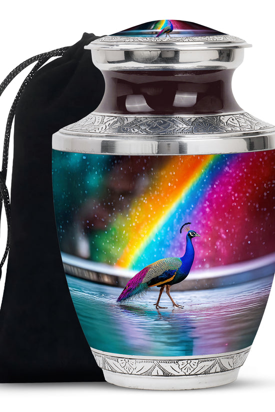 Peacock Rainbow Memorial Urn - Colorful Cremation Urn For Burial