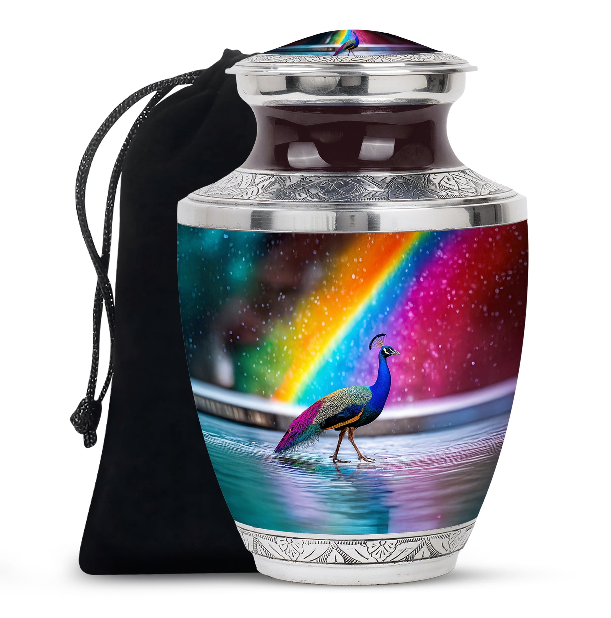 Peacock Rainbow Memorial Urn - Colorful Cremation Urn For Burial