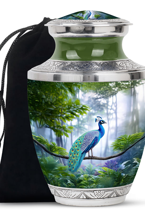 Forest Peacock Memorial Urn - Nature Cremation Urn For Human Ashes