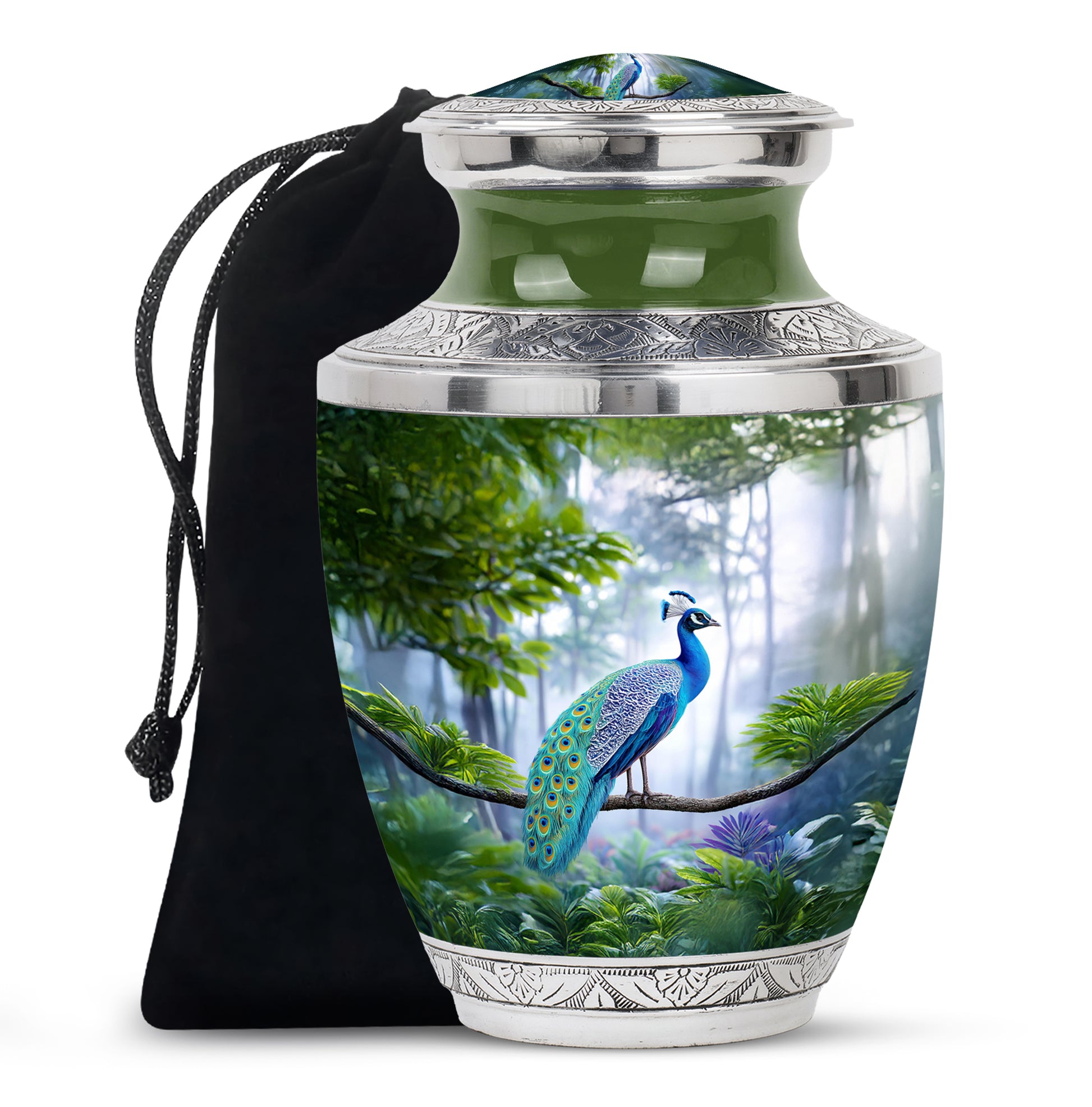 Forest Peacock Memorial Urn - Nature Cremation Urn For Human Ashes