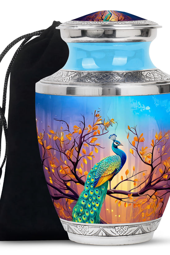 Autumn Peacock Funeral Urn - Elegant Memorial Urn For Adult Ashes