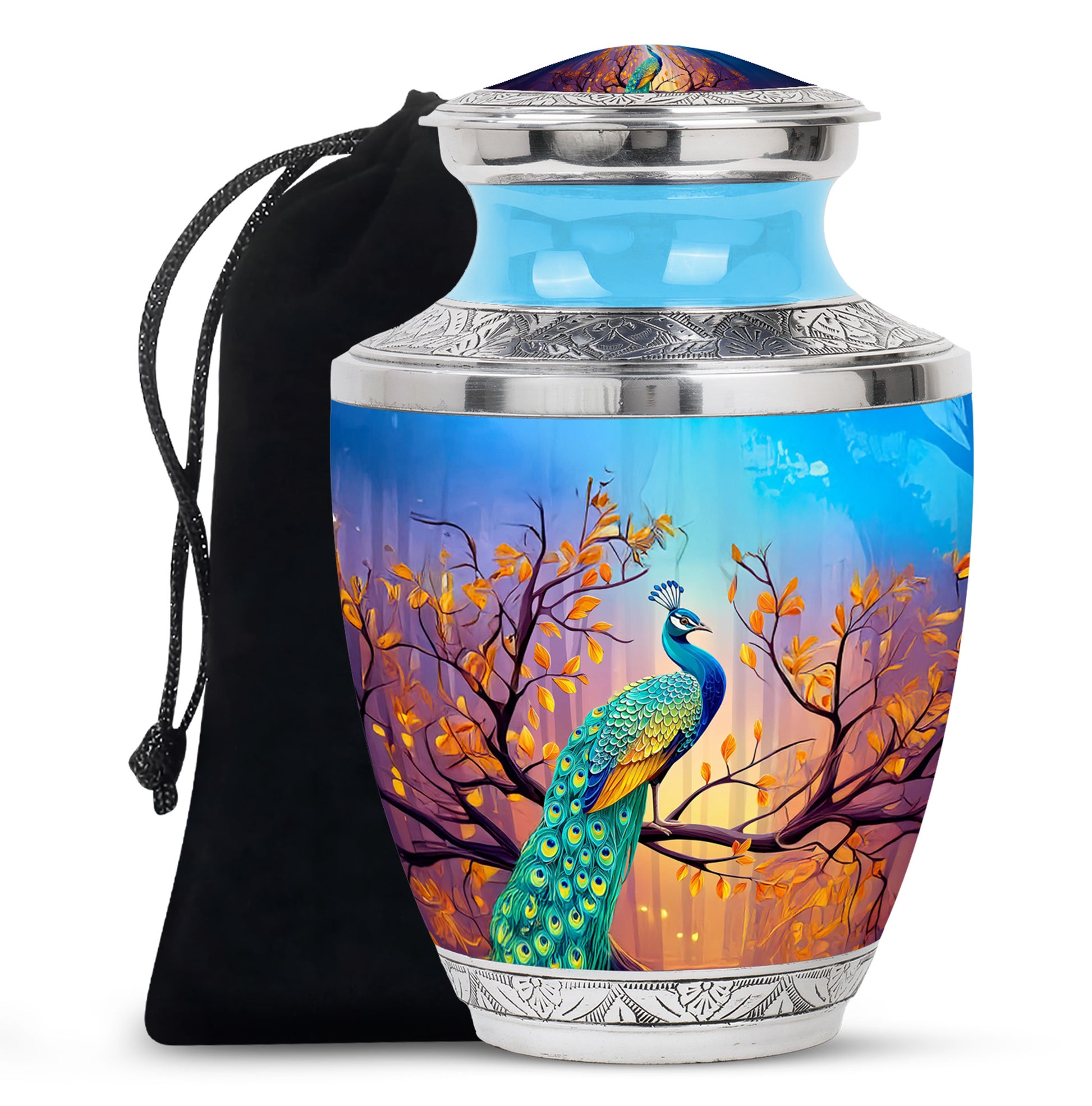 Autumn Peacock Funeral Urn - Elegant Memorial Urn For Adult Ashes