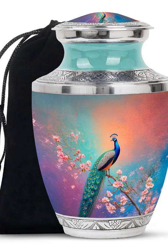 Cherry Blossom Peacock Cremation Urn - Beautiful Funeral Urn For Mom