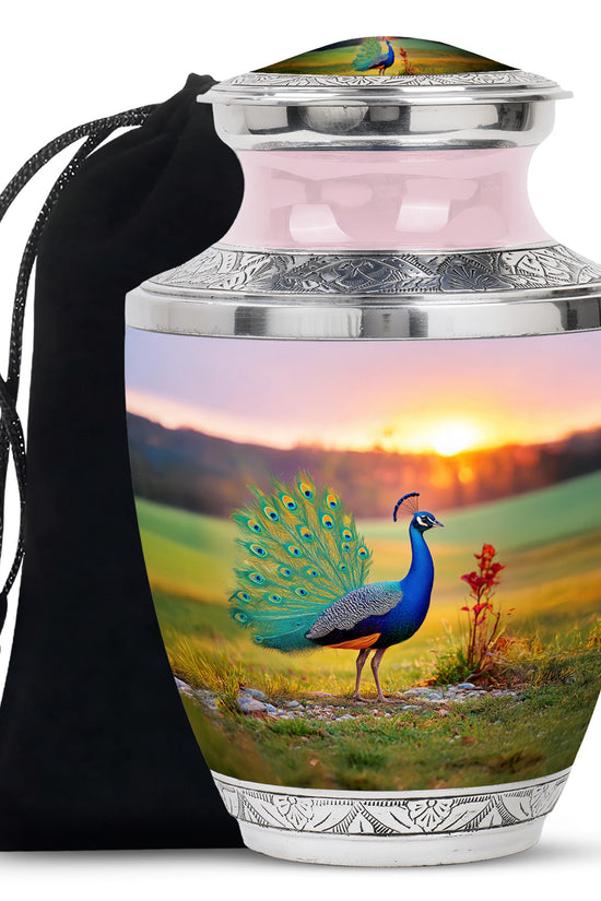 Sunset Peacock Memorial Urn - Elegant Cremation Urn For Loved Ones