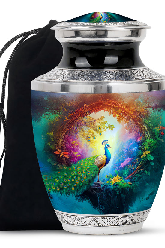Beautiful Peacock Memorial Urn - Nature Funeral Urn For Ashes Adult