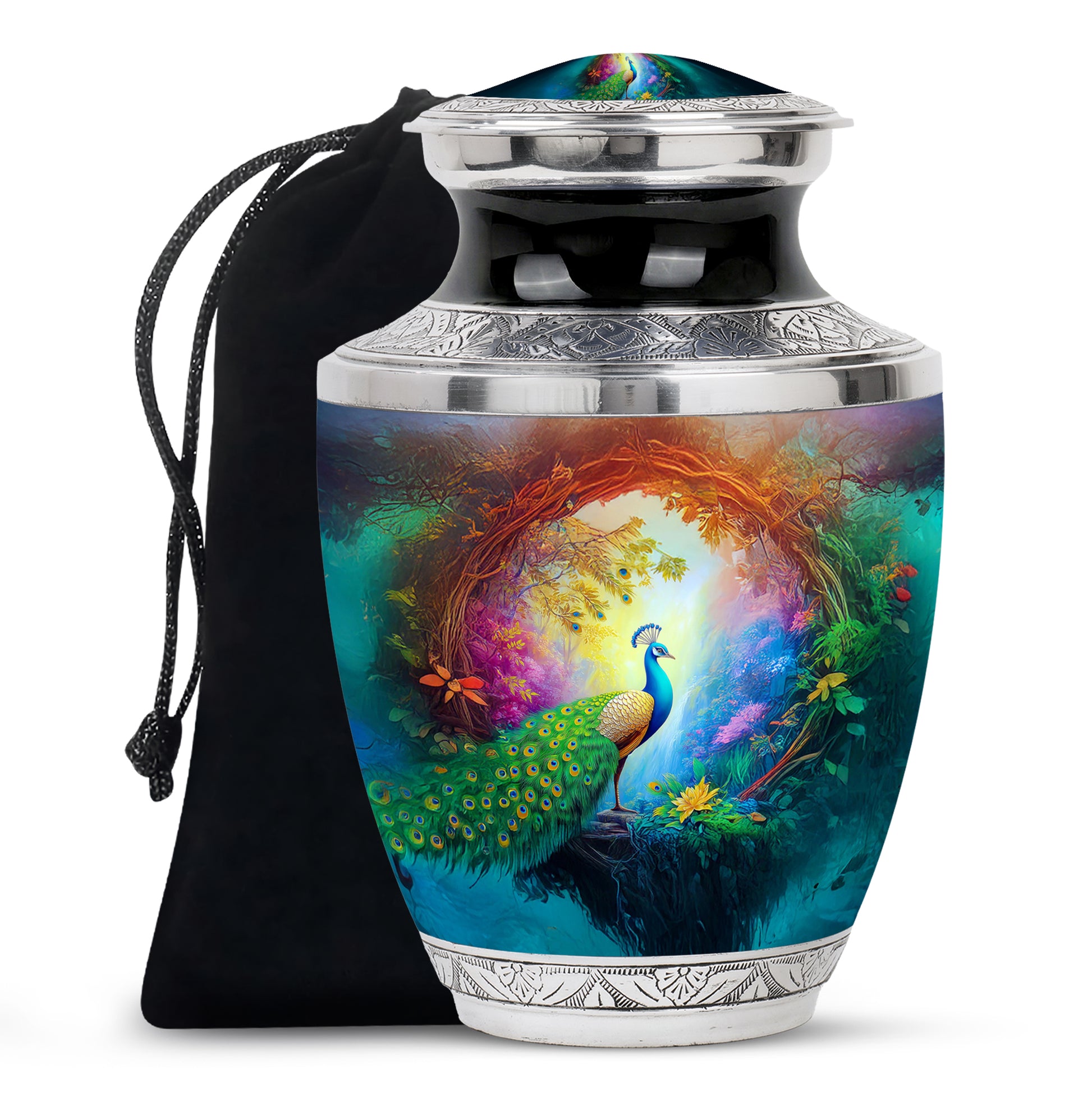 Beautiful Peacock Memorial Urn - Nature Funeral Urn For Ashes Adult