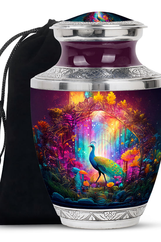 Colorful Peacock Funeral Urn - Forest Cremation Urn For Human Ashes