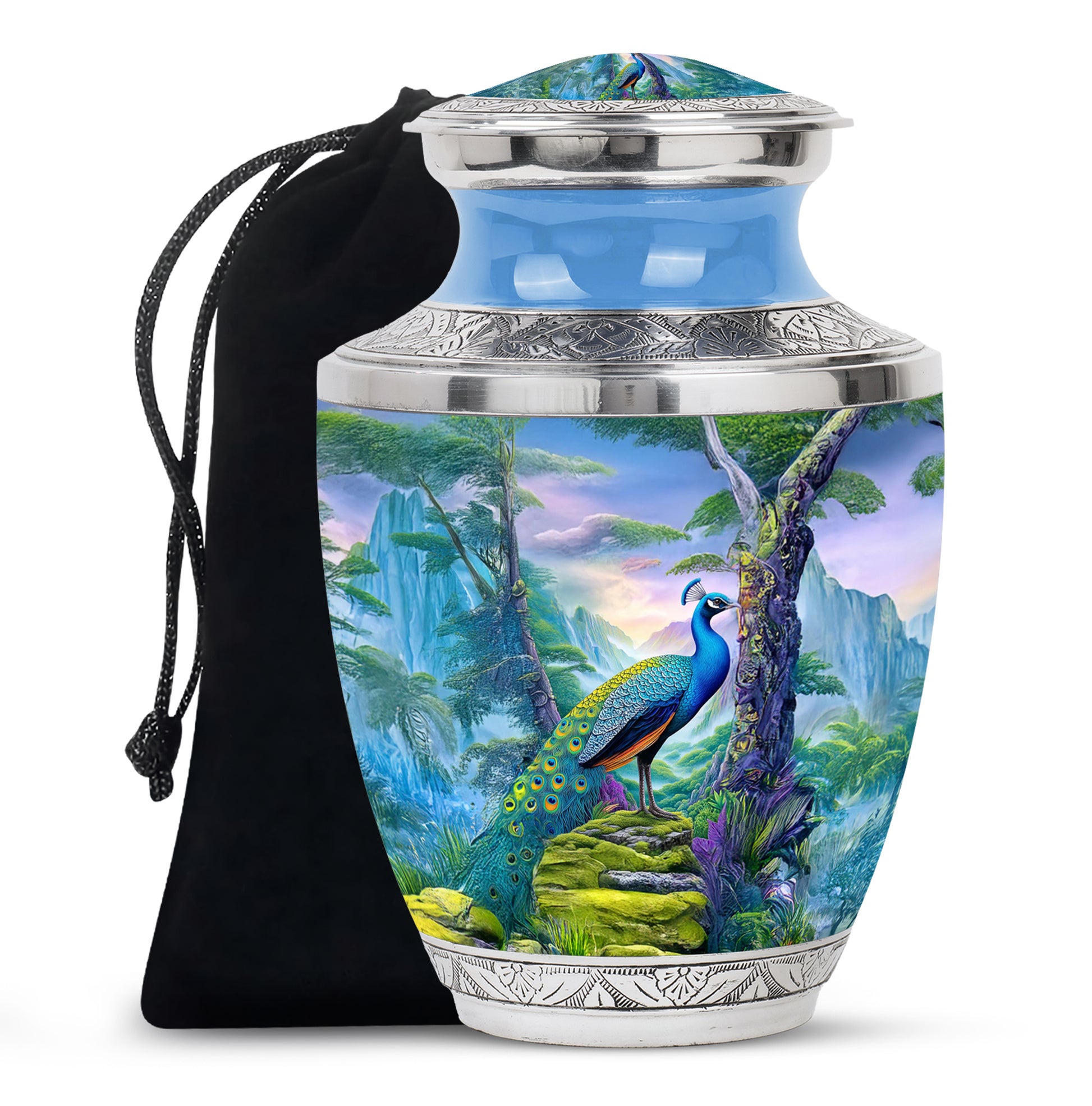 Peacock Mountain Memorial Urn - Scenic Nature Cremation Urn For Ashes