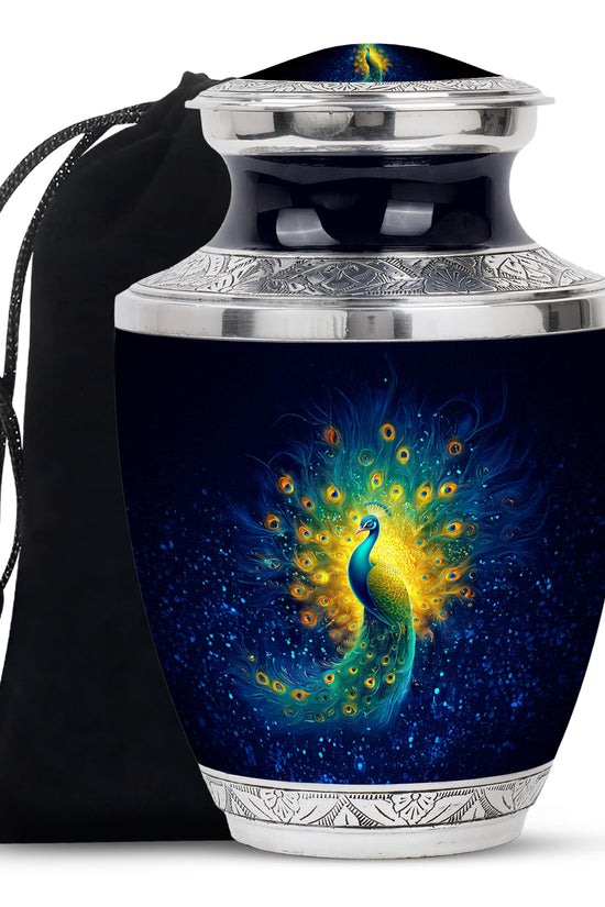 Peacock Cremation Urn - Galaxy Theme Funeral Urn For Adult Ashes
