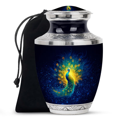 Peacock Cremation Urn - Galaxy Theme Funeral Urn For Adult Ashes