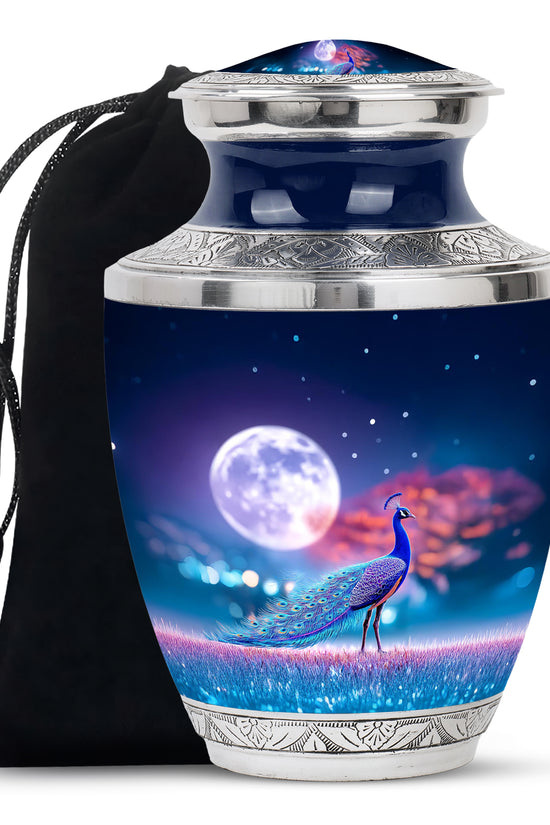 Beautiful Peacock Funeral Urn - Moonlight Theme Cremation Urn For Human Ashes