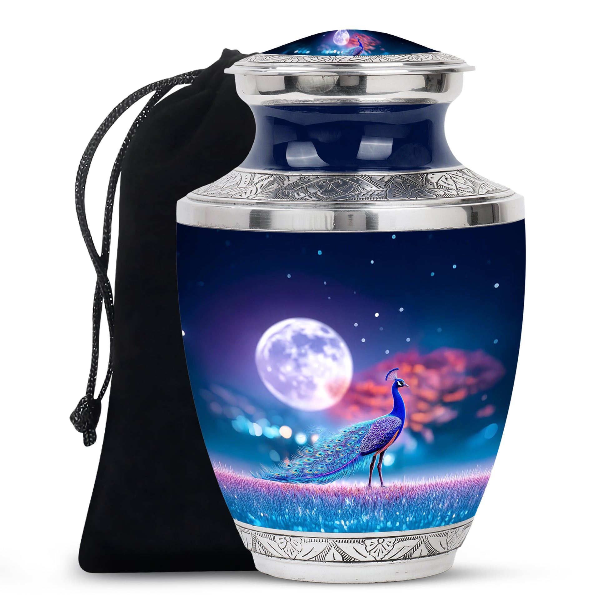 Beautiful Peacock Funeral Urn - Moonlight Theme Cremation Urn For Human Ashes