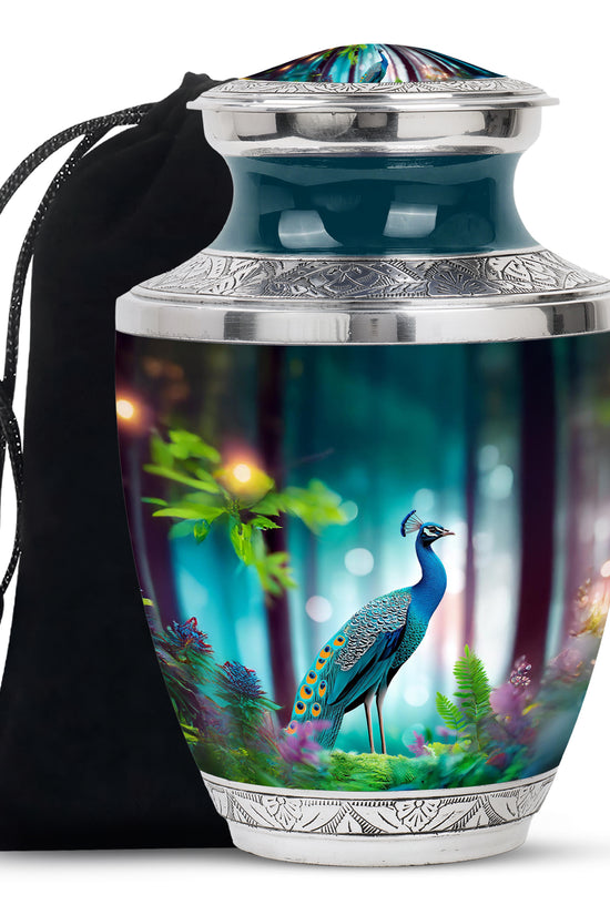 Elegant Peacock Memorial Urn - Beautiful Forest Memorial Urn For Loved Ones