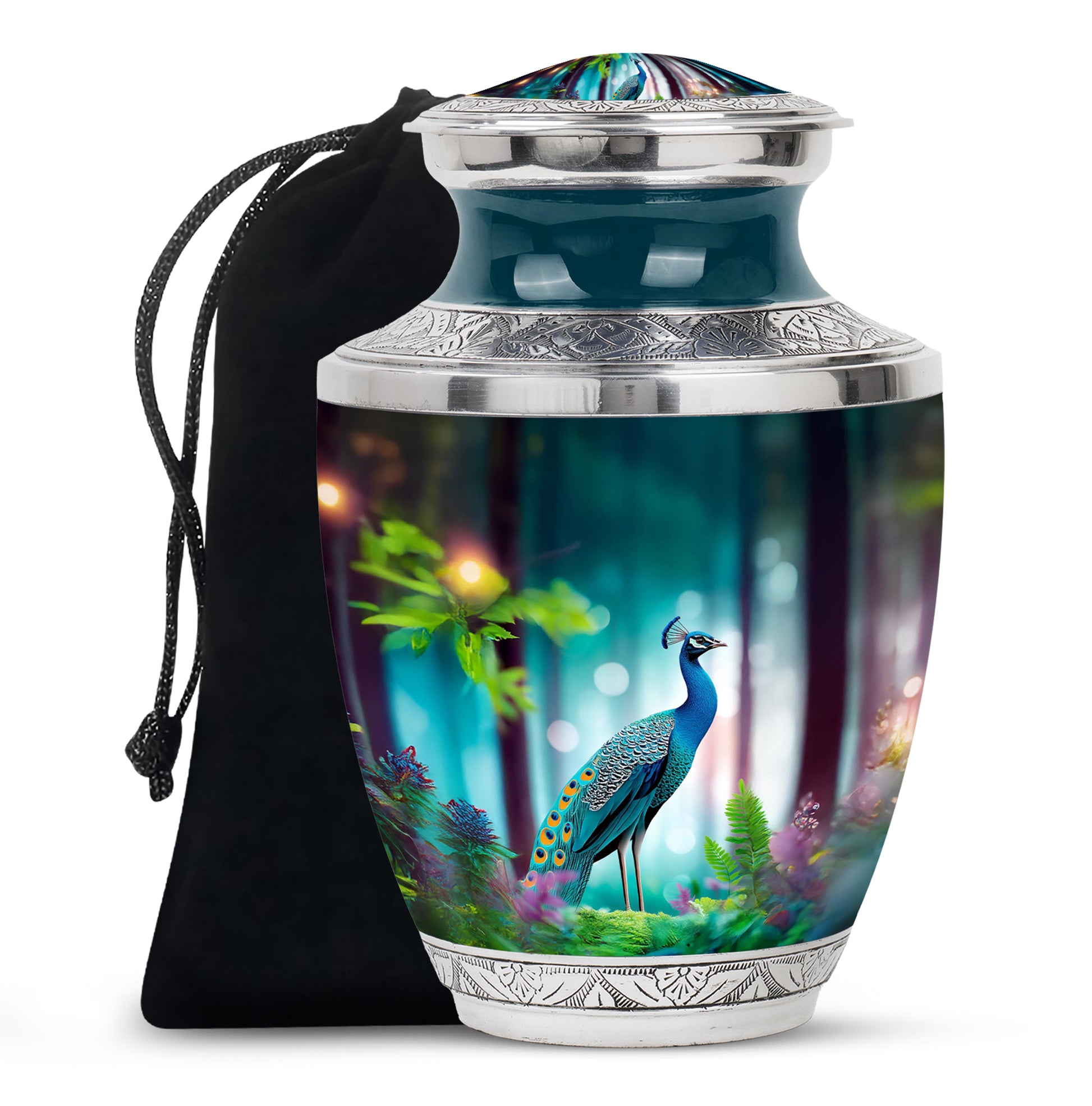 Elegant Peacock Memorial Urn - Beautiful Forest Memorial Urn For Loved Ones