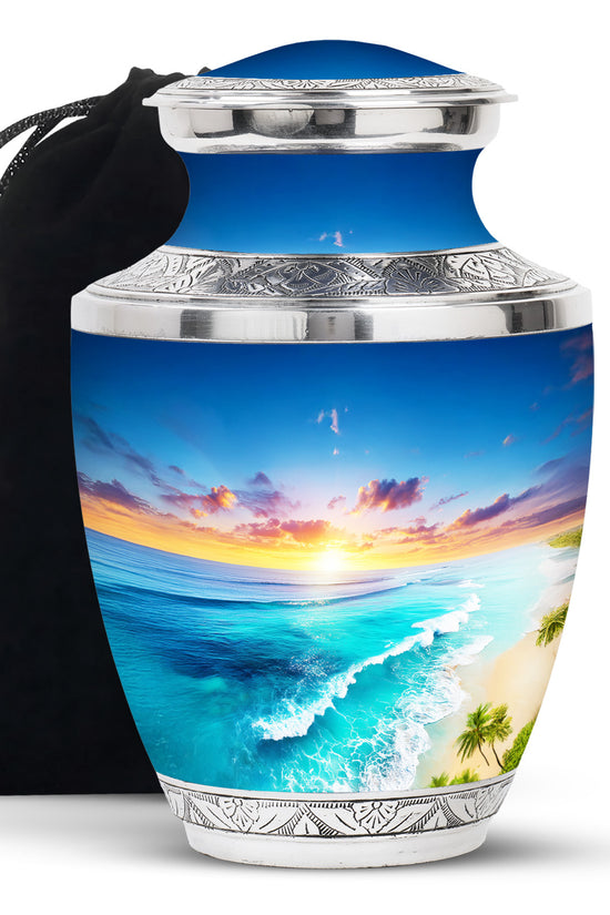Blue Ocean Waves Funeral Urn For Ashes - Urn For Men & Women