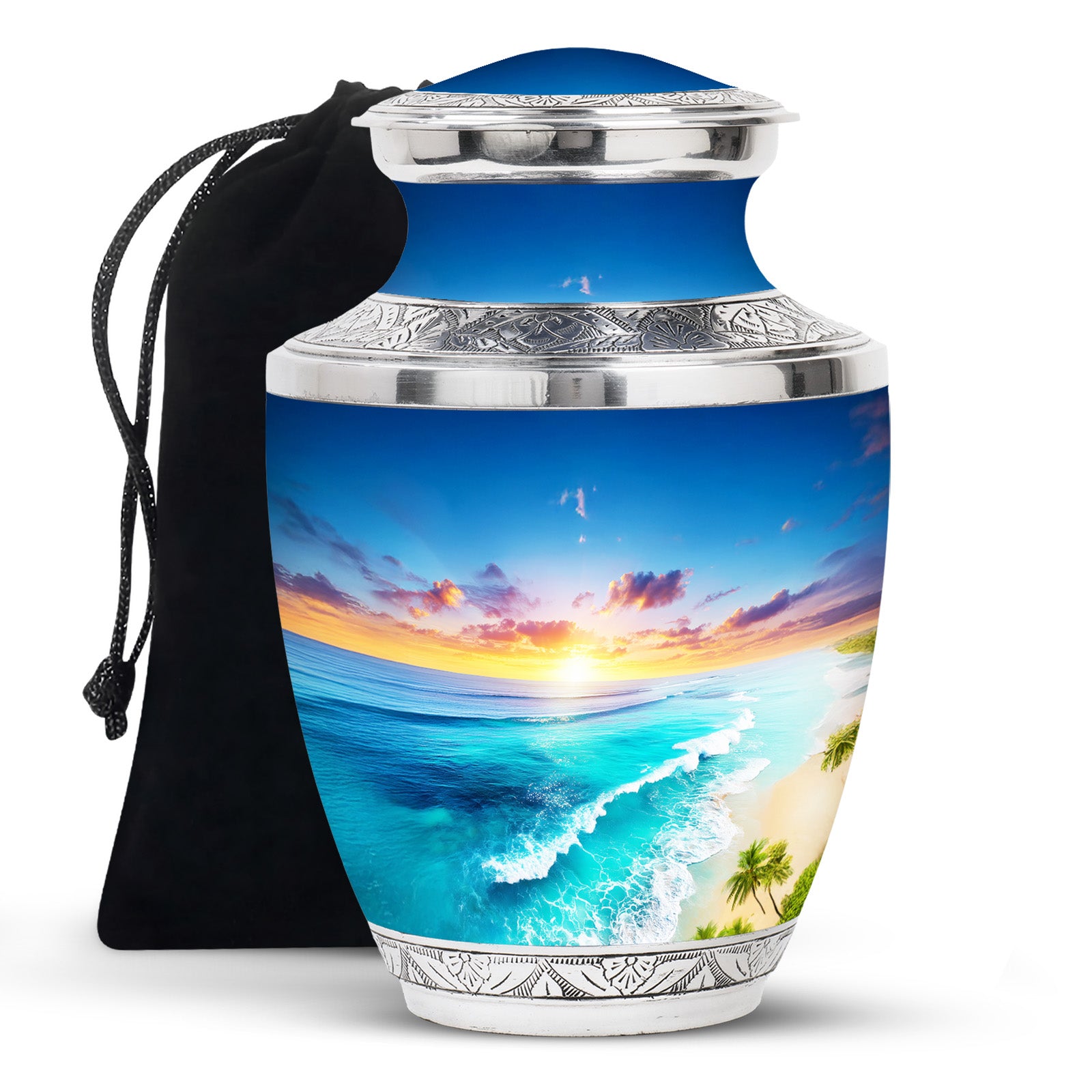 Blue Ocean Waves Funeral Urn For Ashes - Urn For Men & Women
