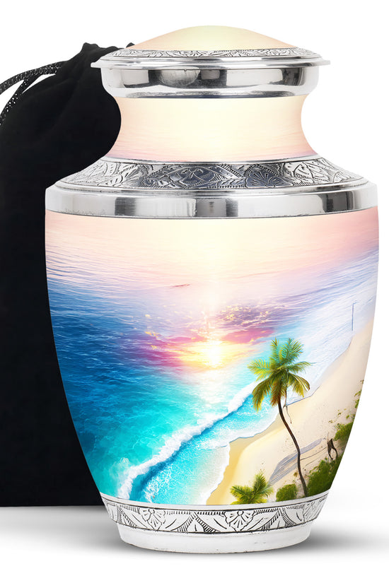 Palm Trees Cremation Urn For Adult Female - Sunset Funeral Urn For Women