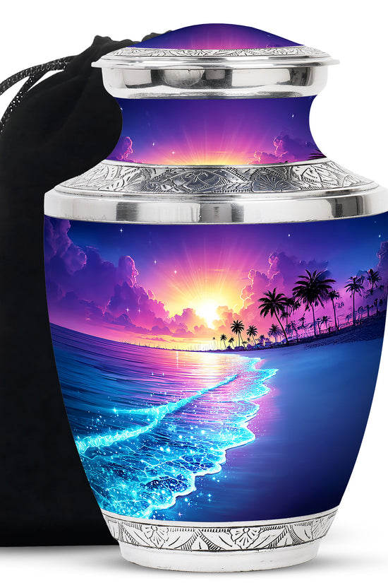 Purple Night Memorial Urn For Ashes - Beach Themed Urn For Funeral