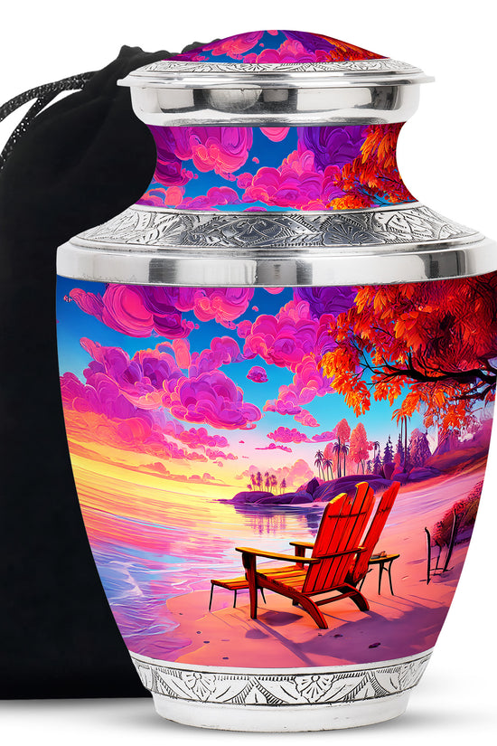 Beach Resting Place Urn For Men - Pink Memorial Ashes Urn For Funeral