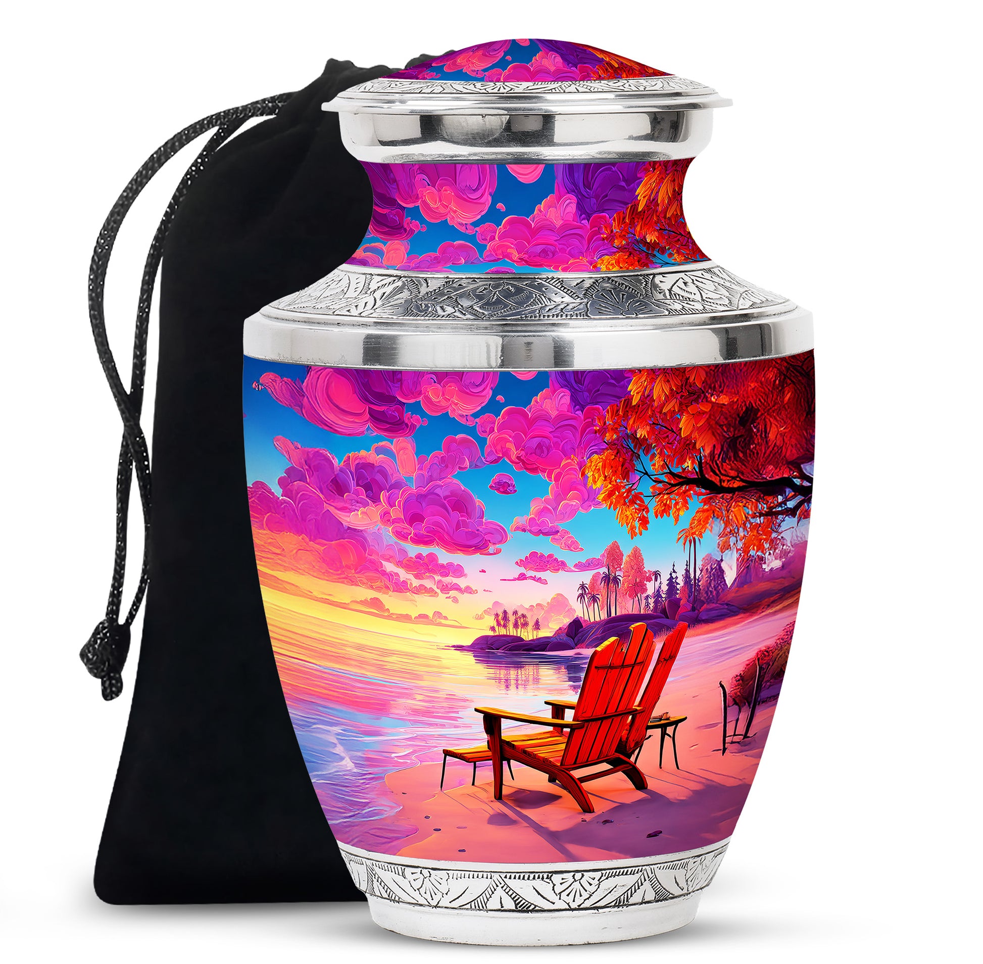 Beach Resting Place Urn For Men - Pink Memorial Ashes Urn For Funeral