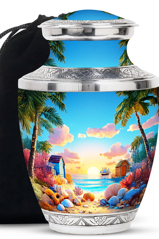 Animated Beach Funeral Urn For Ashes - Seashell Memorial Urn For Ashes