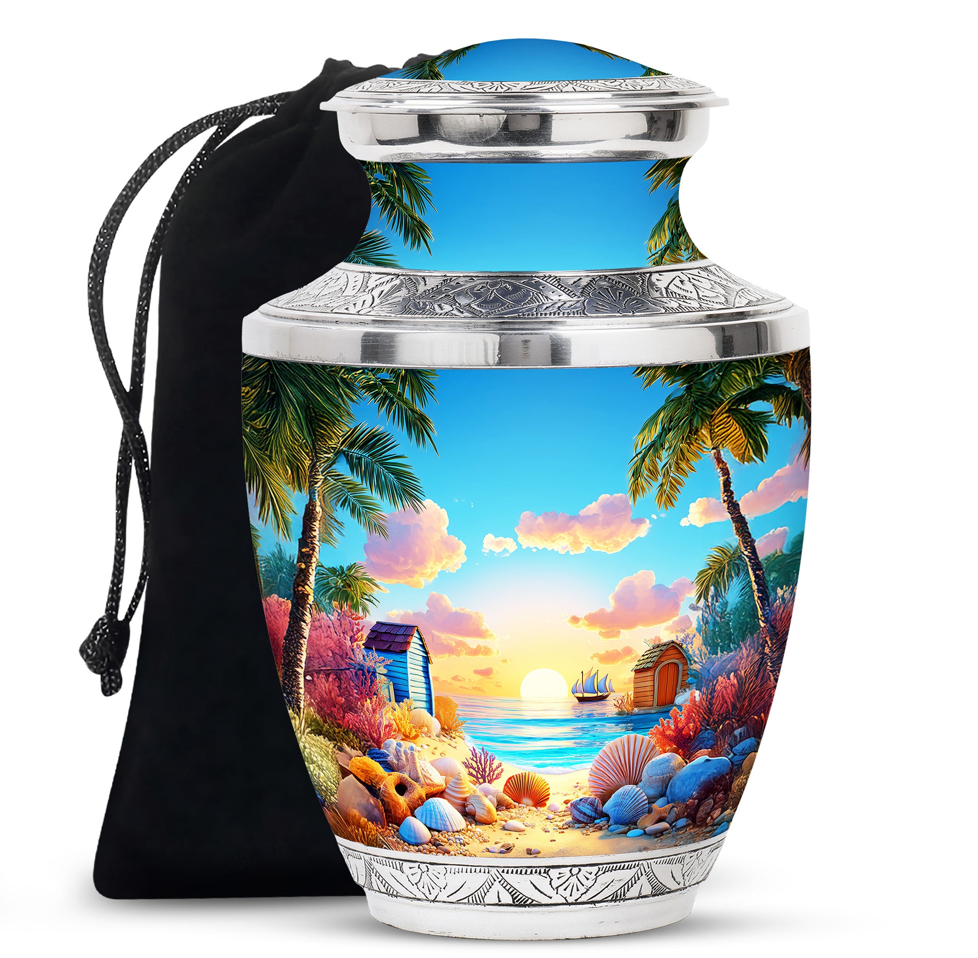 Animated Beach Funeral Urn For Ashes - Seashell Memorial Urn For Ashes