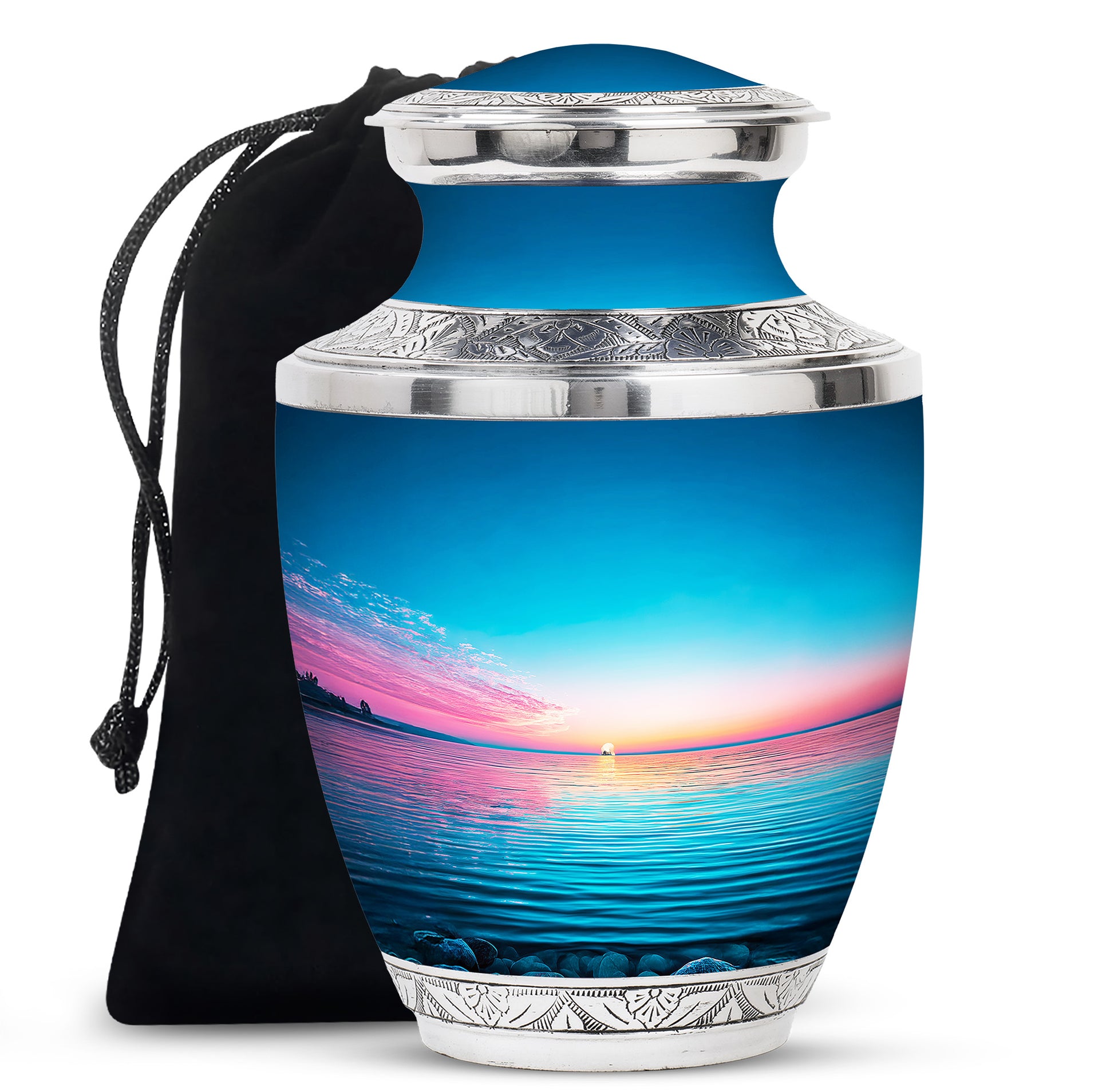Blue Ocean Memorial Urn For Funeral - Sunset Cremation Urn For Ashes