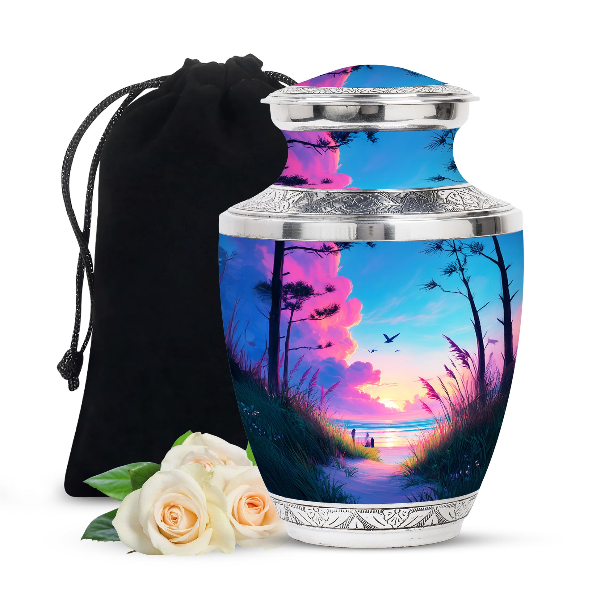 Beach Memorial Ashes Urn For Men - Pink Sunset Urn For Ashes