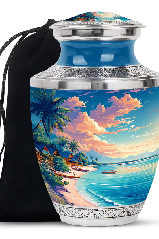 Tropical Beach Cremation Urn - Artistic Funeral Urn For Adult Ashes
