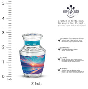Jewel Teal Beach Cremation Urn top-down view of secure threaded lid - contemporary beach design with modern artistic flair - mini keepsake memorial for portion of cremation ashes