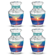 Cool Teal Beach Cremation Urn back view with polished surface - contemporary beach design with modern artistic flair - 10 inch aluminum urn for cremated remains