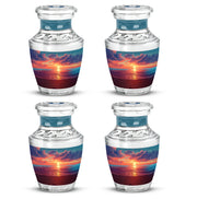 Sapphire Blue Beach Cremation Urn back view with polished surface - artistic beach interpretation with creative detail - 10 inch aluminum urn for cremated remains
